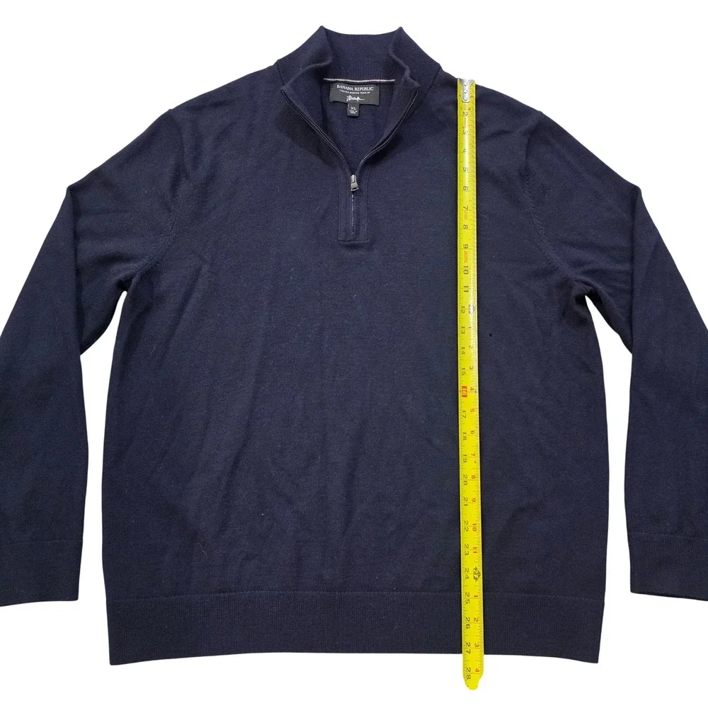 Banana Republic Italian Merino Wool Quarter Zip Sweater Navy Blue Mens XL